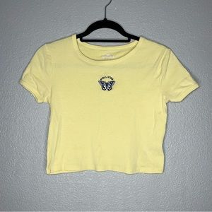 Hollister yellow & blue embroidered crop top- XS